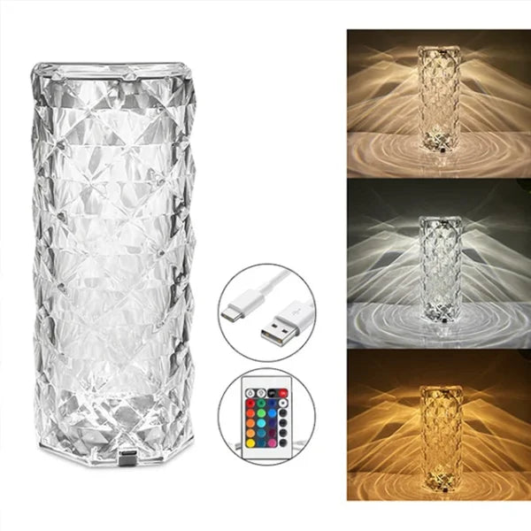 16 Colors Diamond Rose Crystal Touch Lamp Usb Rechargeable
