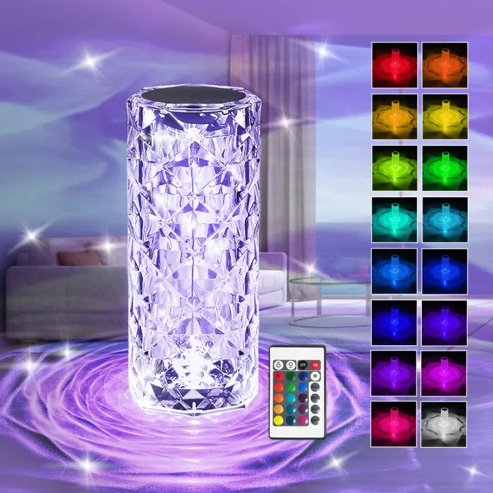 16 Colors Diamond Rose Crystal Touch Lamp Usb Rechargeable