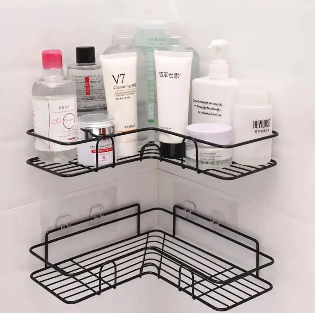 Wrought Iron Corner Shelf for Bathroom & Kitchen Storage.