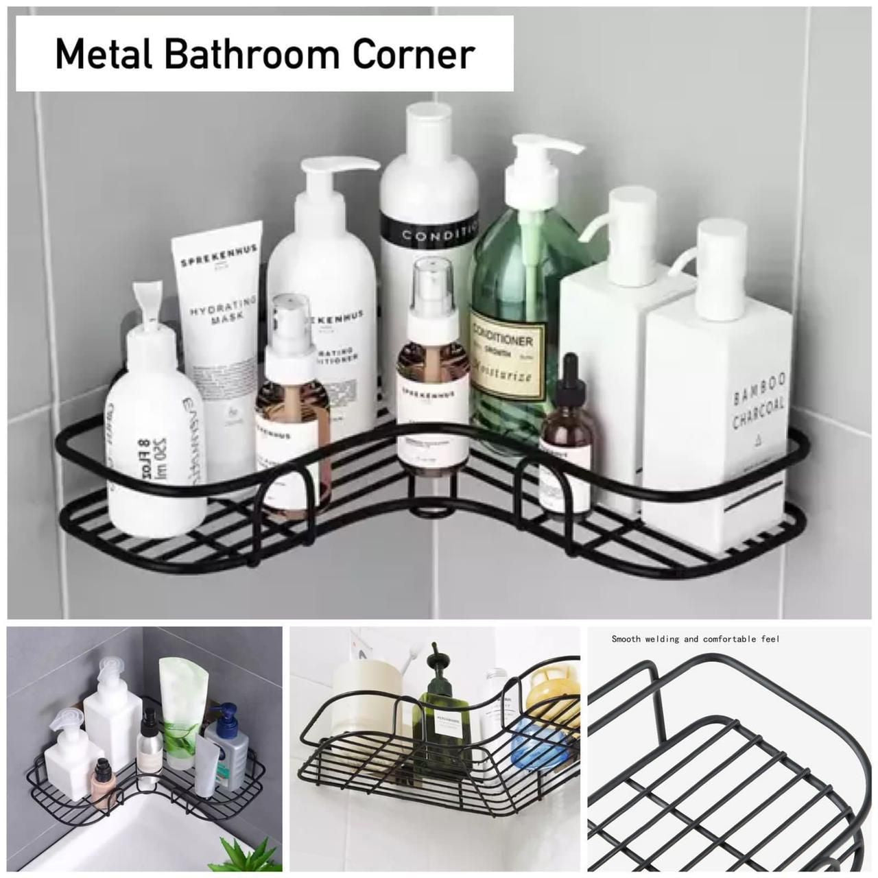 Wrought Iron Corner Shelf for Bathroom & Kitchen Storage.